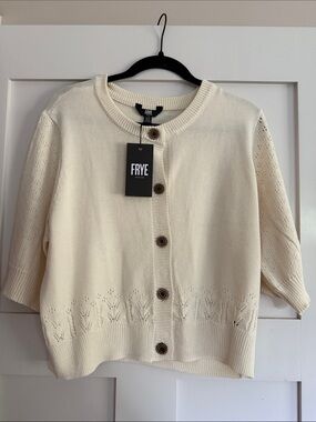 FRYE Cream Knit Button-Front Womens Cardigan - 3/4 Sleeve
